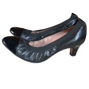 Anyi Lu Sz 38 Black Paige Kitten Heel Cap Toe Pumps Leather Italy